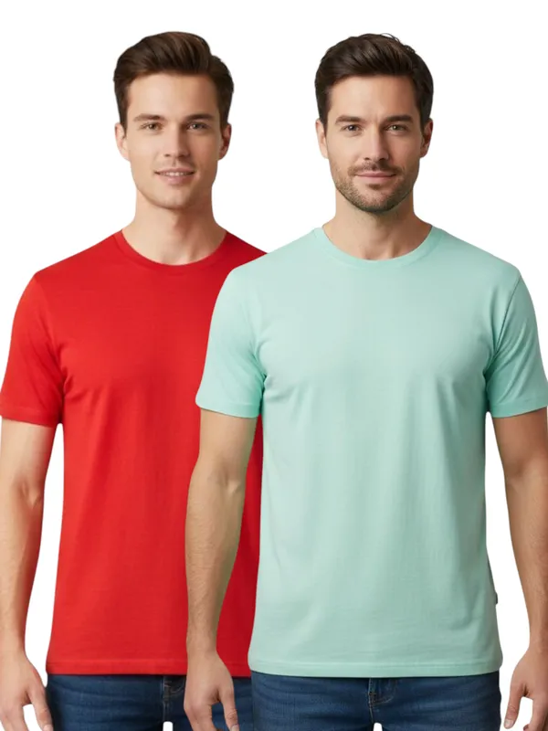 Red_And_Mint_Green_Casual_Solid_T_Shirt_Pack_Of_2_For_Men