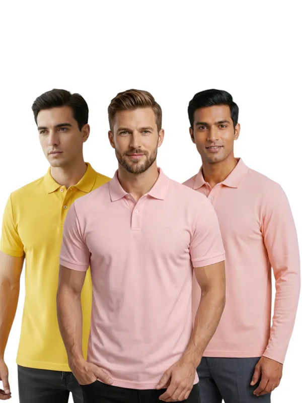 Yellow_And_Pink_Casual_Wear_Solid_T_Shirt_Combo_Pack_Of_3_For_Men