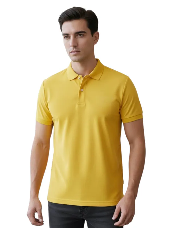 Yellow_Comfortable_Solid_Polo_T_Shirt_For_Men