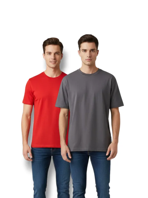 Red_And_Grey_Cotton_Round_Neck_Half_Sleeve_T_Shirt_Combo_Pack_Of_2_Ã¢â‚¬â€œ_Regular_Fit_Solid_Casual_T_Shirts_For_Men