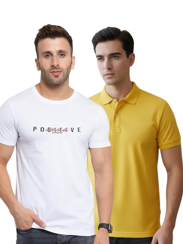 White_And_Yellow_Essential_Cotton_T_Shirt_Combo_Pack_Of_2_For_Men