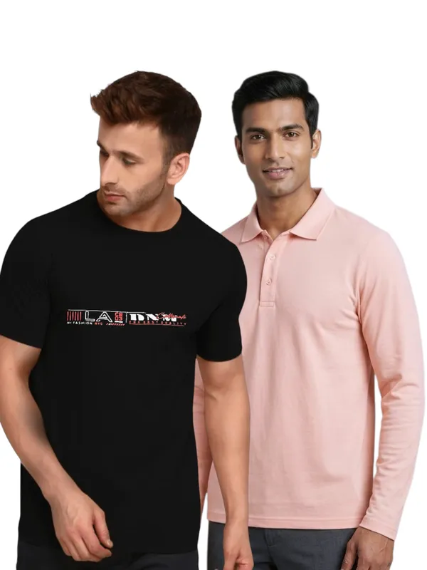 Black_And_Pink_Modern_Fit_Round_Neck_And_Polo_T_Shirt_Combo_Pack_Of_2_For_Men