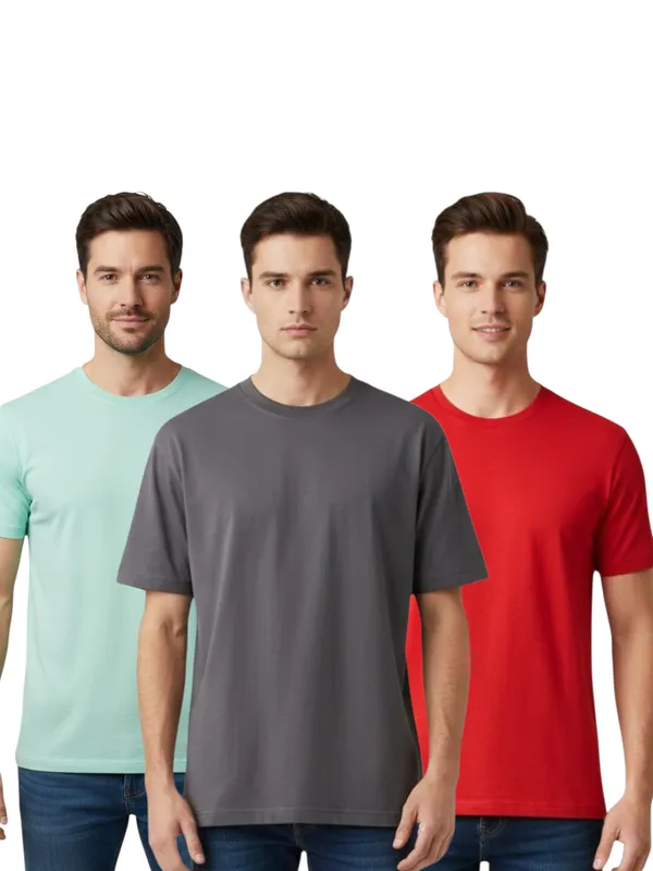 Grey,_Mint_Green_And_Red_Premium_Basic_T_Shirt_Pack_Of_3_For_Men