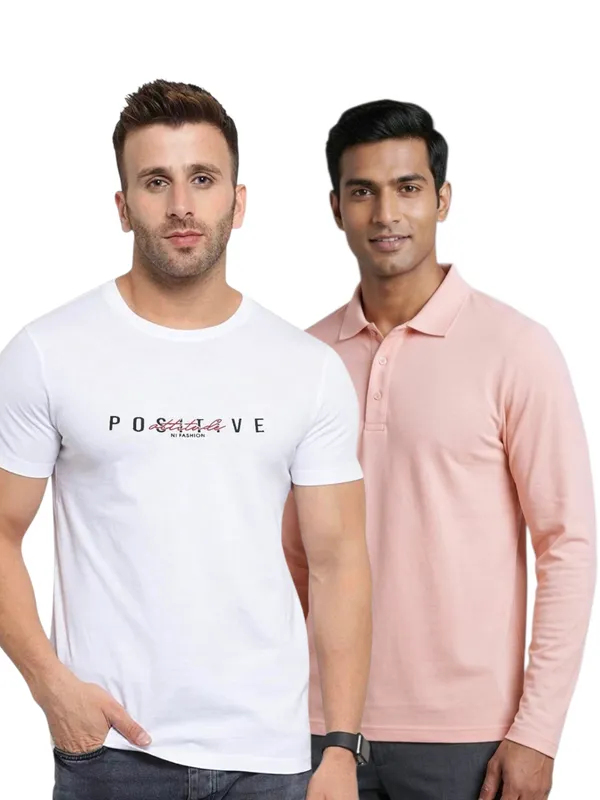 White_And_Pink_Premium_Cotton_Round_Neck_And_Polo_T_Shirt_Combo_Pack_Of_2_For_Men