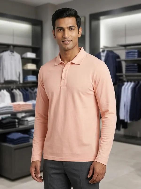 Peach_Premium_Full_Sleeve_Polo_T_Shirt_For_Men