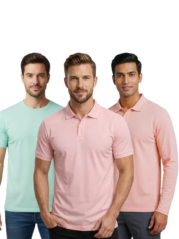 Mint_Green_And_Pink_Regular_Fit_Solid_T_Shirt_Combo_Pack_Of_3_For_Men