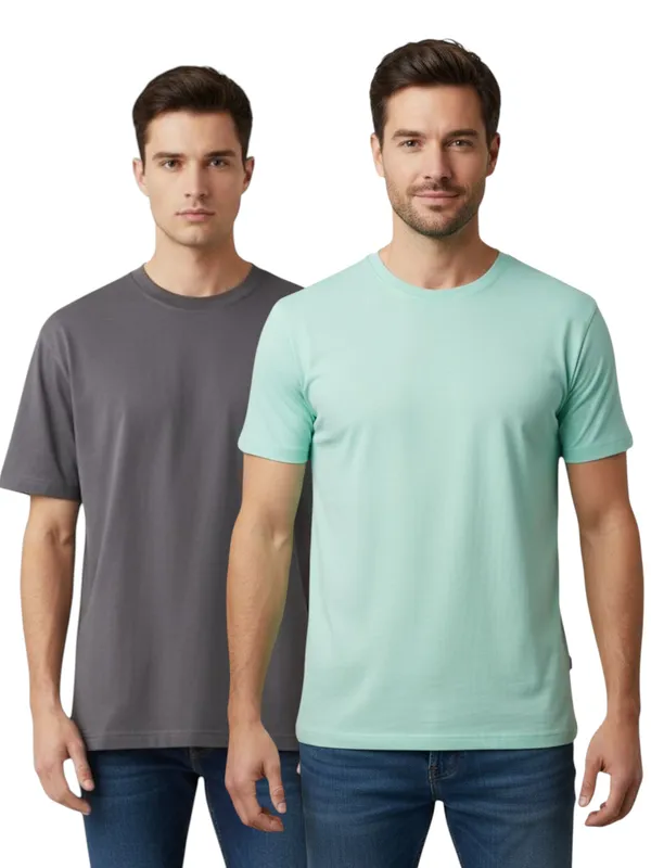 Grey_And_Mint_Green_Solid_Round_Neck_T_Shirt_Combo_Pack_Of_2_For_Men