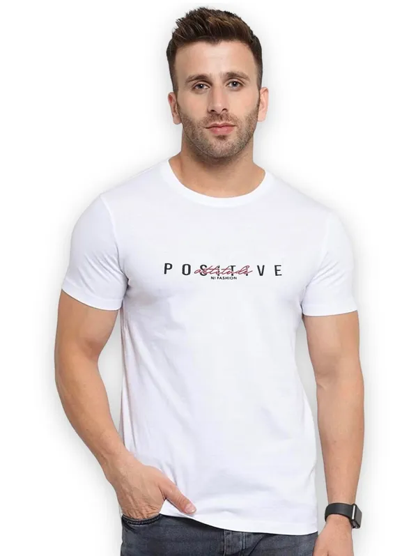 White_Poly_Cotton_T_Shirt_Casual_Round_Neck_Graphic_Print_For_Men