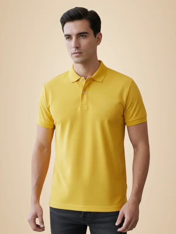 Yellow_Comfortable_Solid_Polo_T_Shirt_For_Men