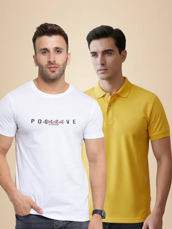 White_And_Yellow_Essential_Cotton_T_Shirt_Combo_Pack_Of_2_For_Men