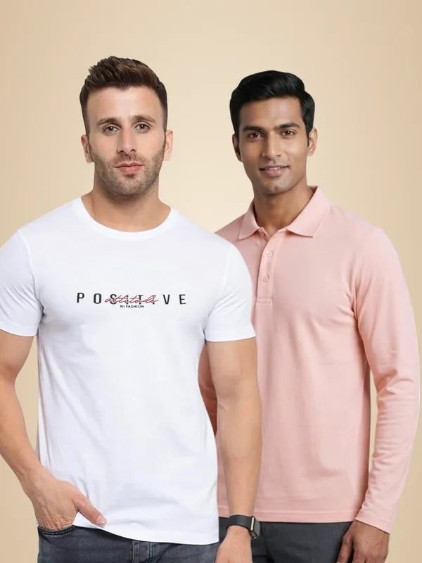 White_And_Pink_Premium_Cotton_Round_Neck_And_Polo_T_Shirt_Combo_Pack_Of_2_For_Men