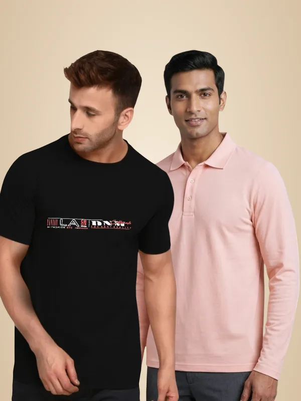 Black_And_Pink_Modern_Fit_Round_Neck_And_Polo_T_Shirt_Combo_Pack_Of_2_For_Men