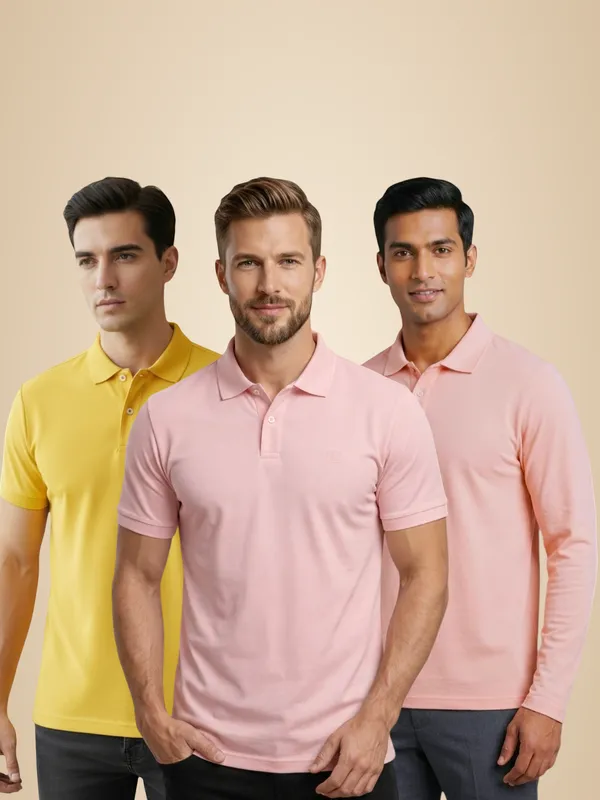 Yellow_And_Pink_Casual_Wear_Solid_T_Shirt_Combo_Pack_Of_3_For_Men