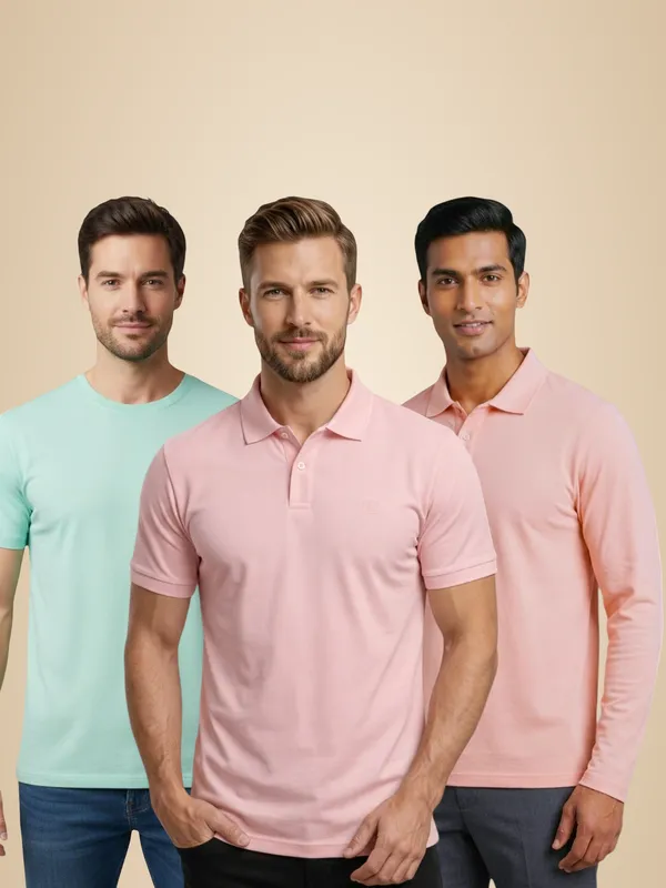 Mint_Green_And_Pink_Regular_Fit_Solid_T_Shirt_Combo_Pack_Of_3_For_Men