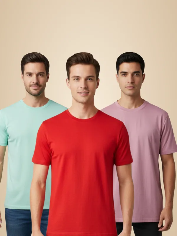 Mint_Green,_Red_And_Lavender_Everyday_Comfort_T_Shirt_Pack_Of_3_For_Men