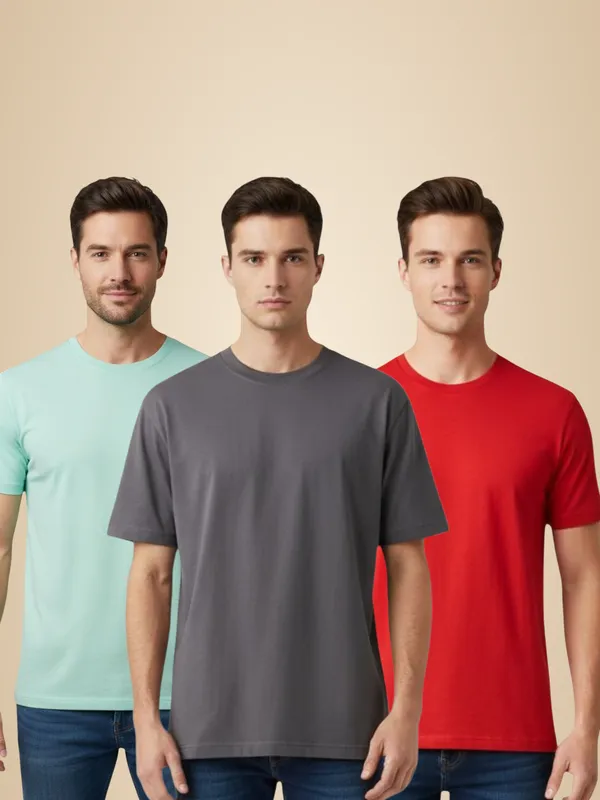 Grey,_Mint_Green_And_Red_Premium_Basic_T_Shirt_Pack_Of_3_For_Men