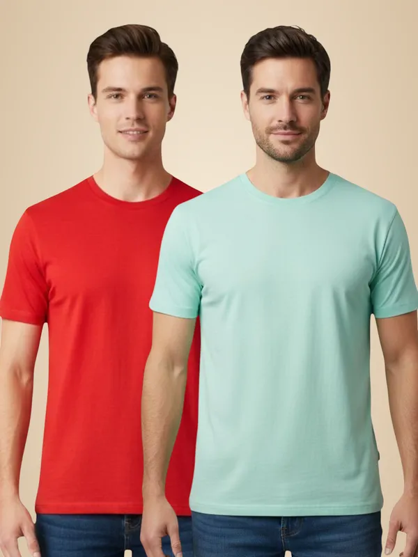 Red_And_Mint_Green_Casual_Solid_T_Shirt_Pack_Of_2_For_Men