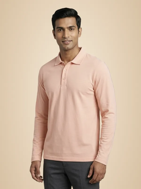Peach_Premium_Full_Sleeve_Polo_T_Shirt_For_Men