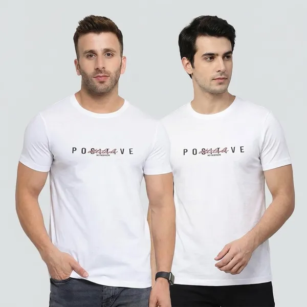 White_Poly_Cotton_T_Shirt_Casual_Round_Neck_Graphic_Print_For_Men