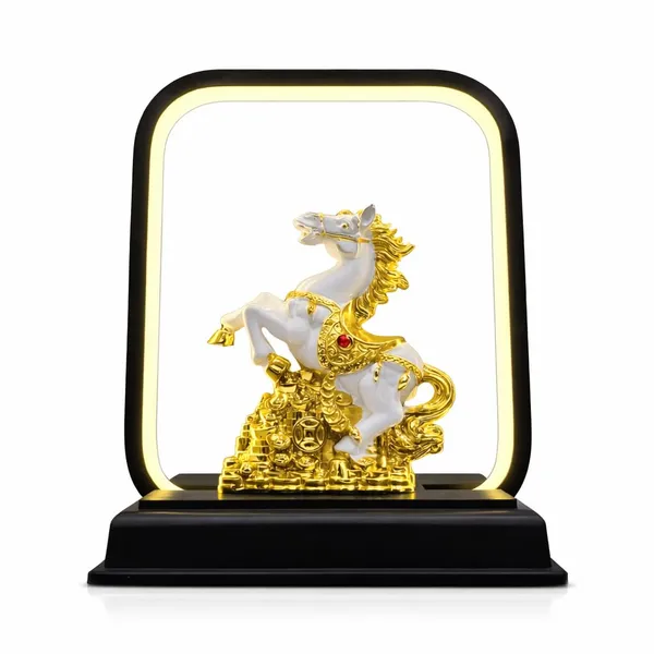 Coin_Horse_Statue_Feng_Shui_Vastu_Decorative_Showpiece__Good_Luck_Wealth_Positive_Energy_Home_Office_Decor_Gift_Classy_Flassy_White_Black_Frame_Horse