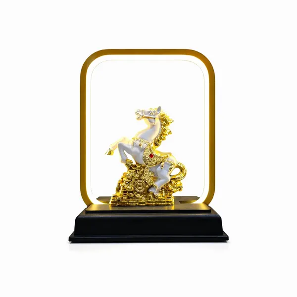 Coin_Horse_Statue_Feng_Shui_Vastu_Decorative_Showpiece_Good_Luck_Wealth_Positive_Energy_Home_Office_Decor_Gift_Classy_Flassy_White_Gold_Frame_Horse