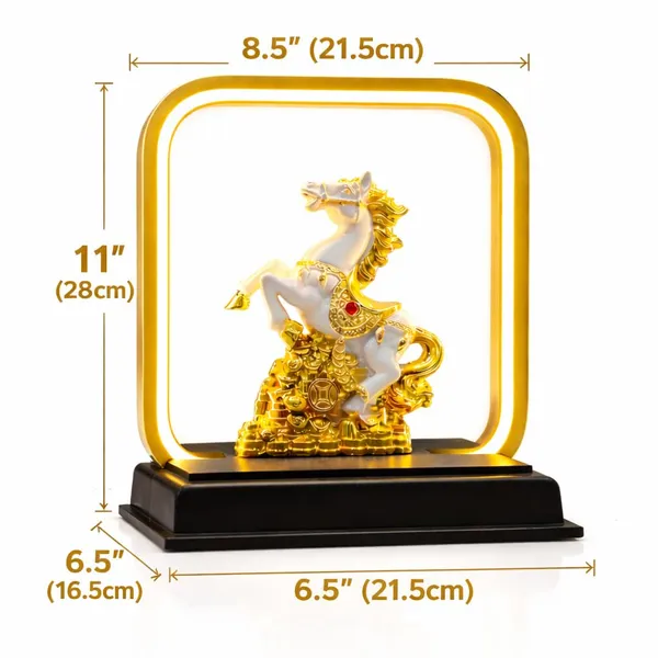 Coin_Horse_Statue_Feng_Shui_Vastu_Decorative_Showpiece_Good_Luck_Wealth_Positive_Energy_Home_Office_Decor_Gift_Classy_Flassy_White_Gold_Frame_Horse