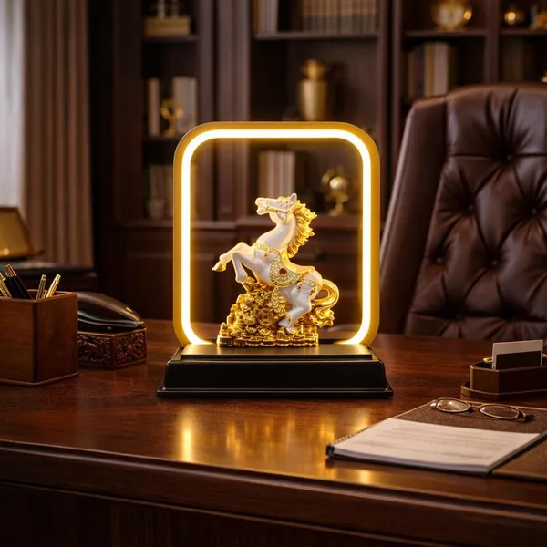 Coin_Horse_Statue_Feng_Shui_Vastu_Decorative_Showpiece_Good_Luck_Wealth_Positive_Energy_Home_Office_Decor_Gift_Classy_Flassy_White_Gold_Frame_Horse