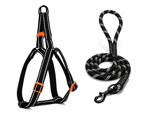 Nylon_Reflective_Collar_&_Rope_For_Dog_-_Black