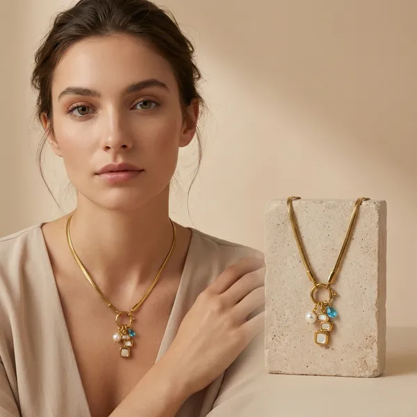 Gold_Plated_Snake_Chain_Necklace_With_Square_Charm_Pendant_And_Pearl_And_Blue_Bead_Accents_For_Women