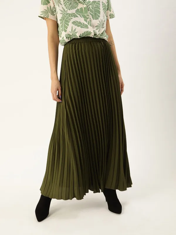 Olive_Crepe_Maxi_Skirt_For_Women