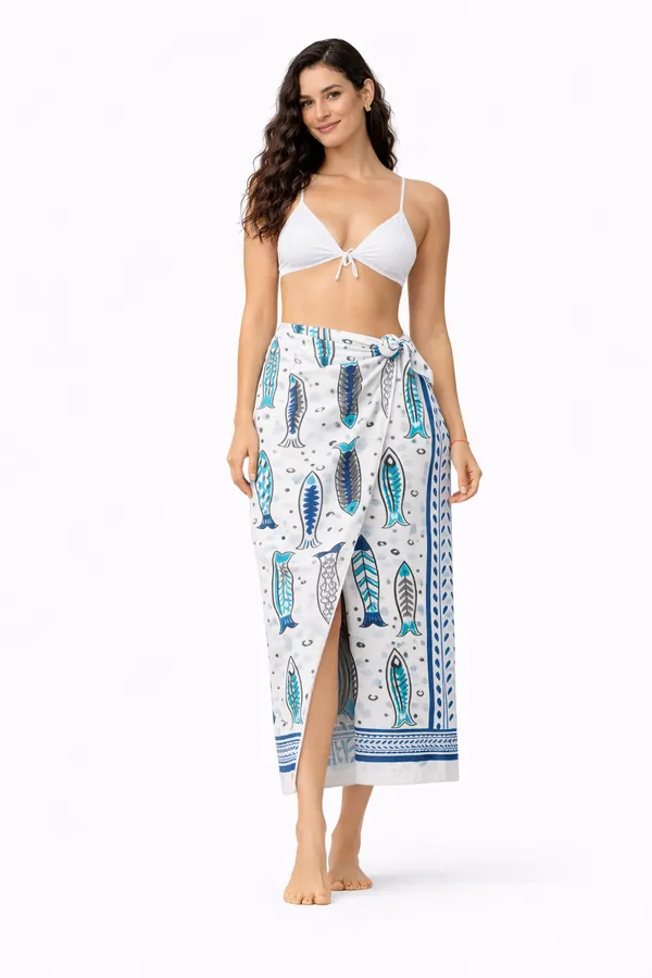 White_Fish_Print_Wrap_Skirt_for_Women