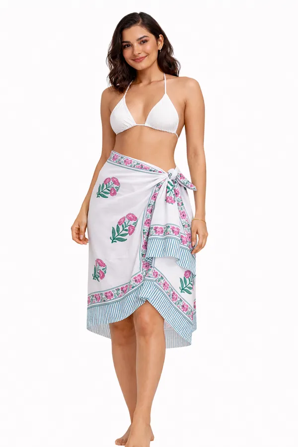 White_Floral_Print_Sarong_for_Women