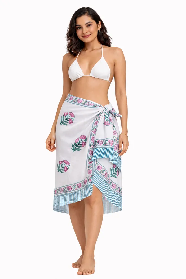 White_Floral_Print_Sarong_for_Women