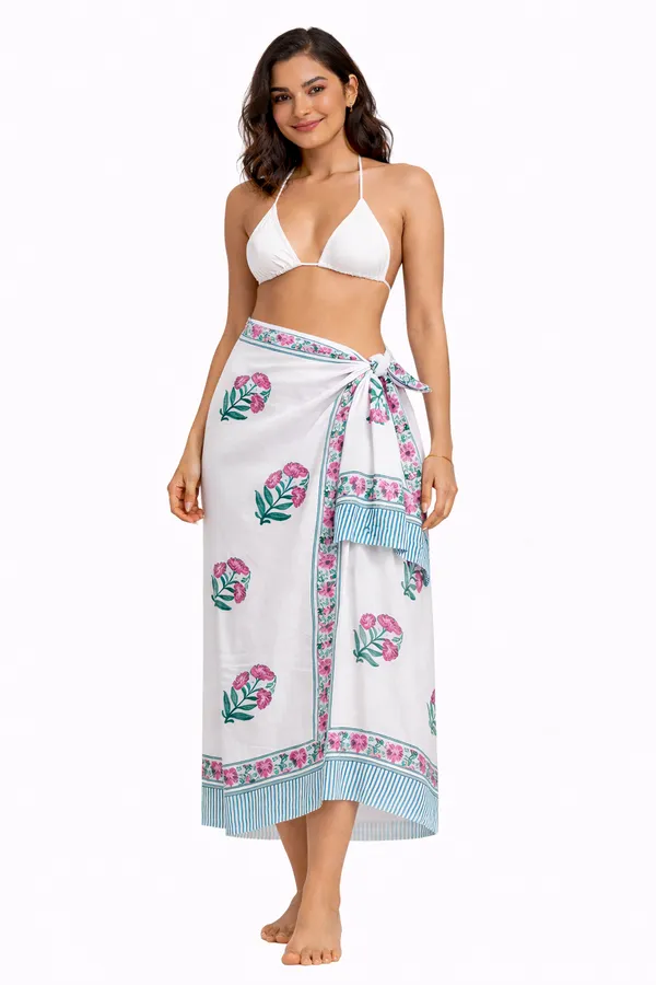 White_Floral_Print_Sarong_for_Women