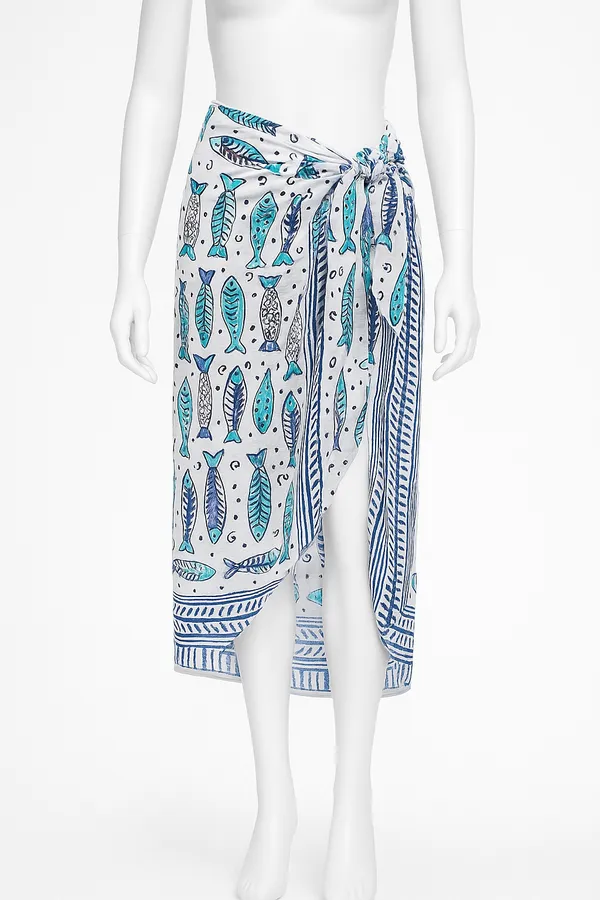 White_Fish_Print_Wrap_Skirt_for_Women
