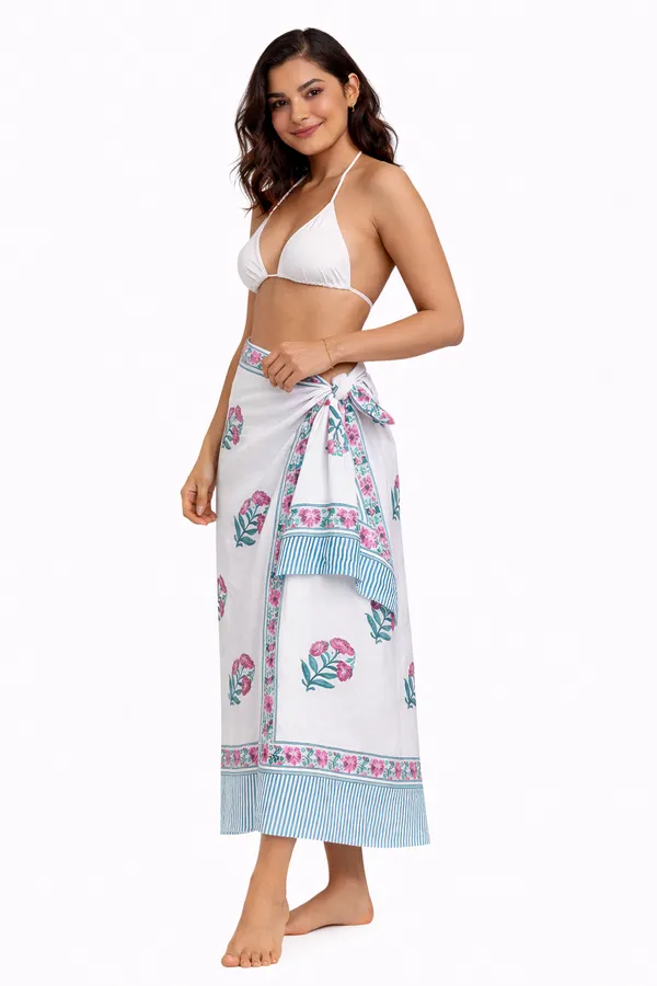 White_Floral_Print_Sarong_for_Women