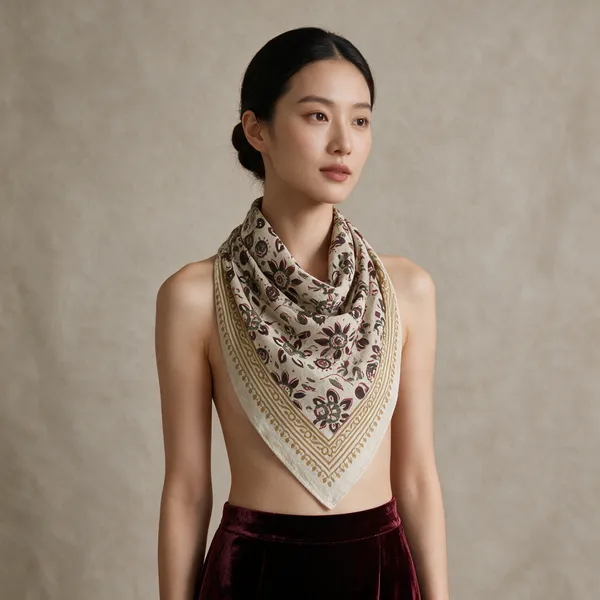 Cream_Floral_Print_Triangle_Scarf_for_Women