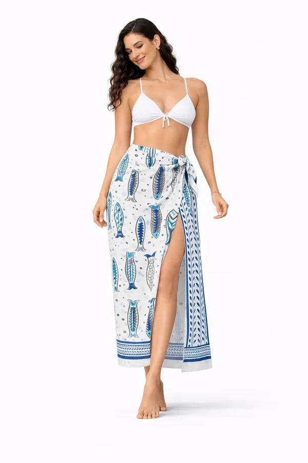 White_Fish_Print_Wrap_Skirt_for_Women