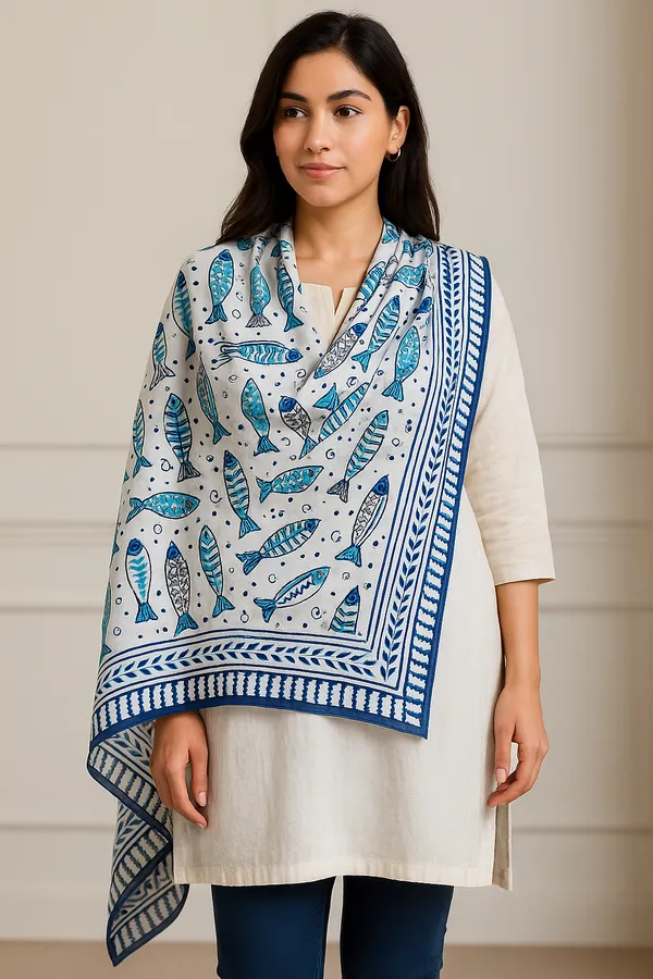 White_Fish_Print_Wrap_Skirt_for_Women