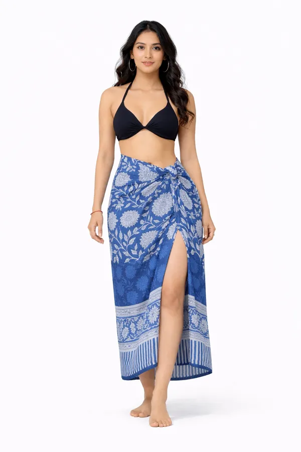 Blue_Floral_Print_Wrap_Skirt_for_Women