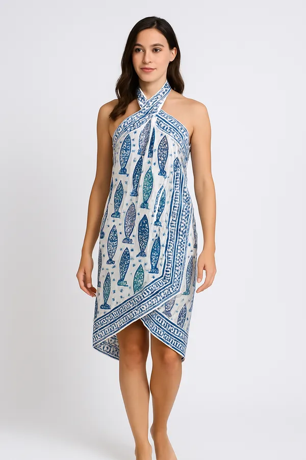 White_Fish_Print_Wrap_Skirt_for_Women