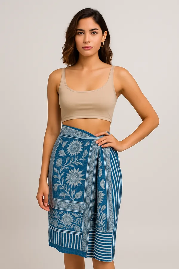 Blue_Floral_Print_Wrap_Skirt_for_Women