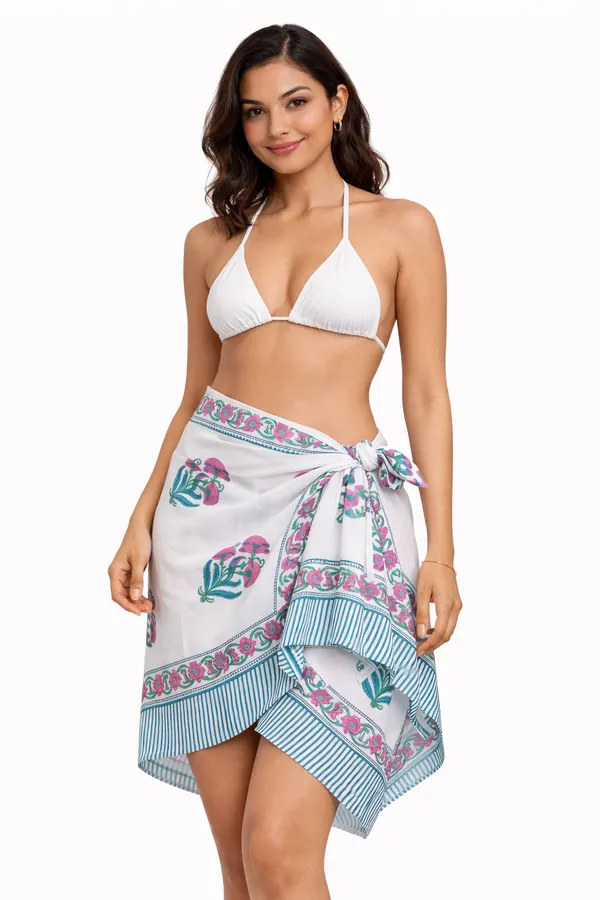 White_Floral_Print_Wrap_Skirt_for_Women
