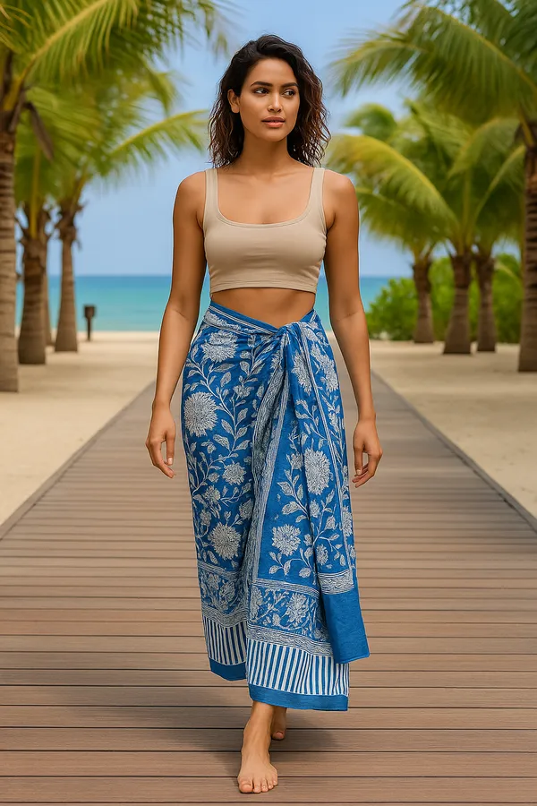 Blue_Floral_Print_Wrap_Skirt_for_Women