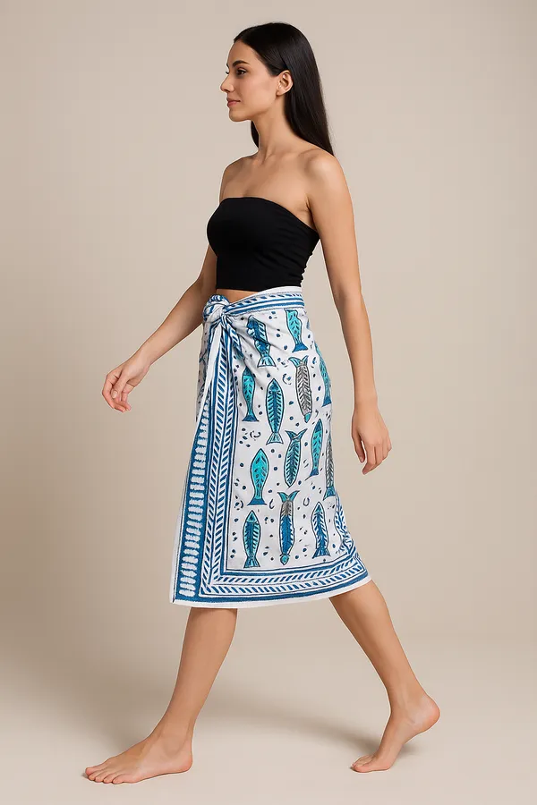 White_Fish_Print_Wrap_Skirt_for_Women