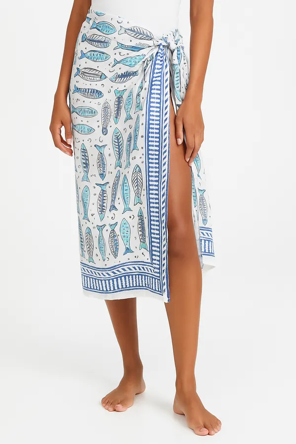 White_Fish_Print_Wrap_Skirt_for_Women
