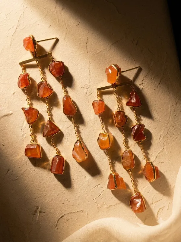 Carnian_Rough_Stone_Waterfall_Brass_Earring_For_Women