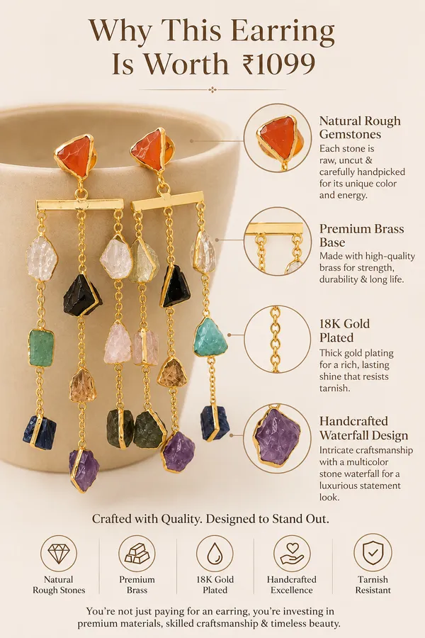 Multicolour_Rough_Stone_Waterfall_Brass_Earring_For_Women