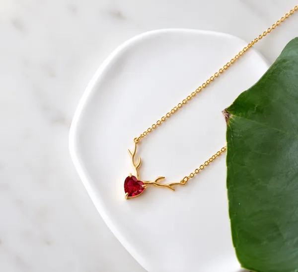 Heart_Pendant_With_Earrings_Ruby_Red_Colour_Brass_Neck_Piece_For_Women