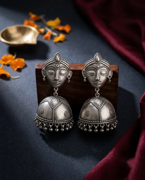 Durga_Maa_Silver_Colour_Brass_Earring_For_Women